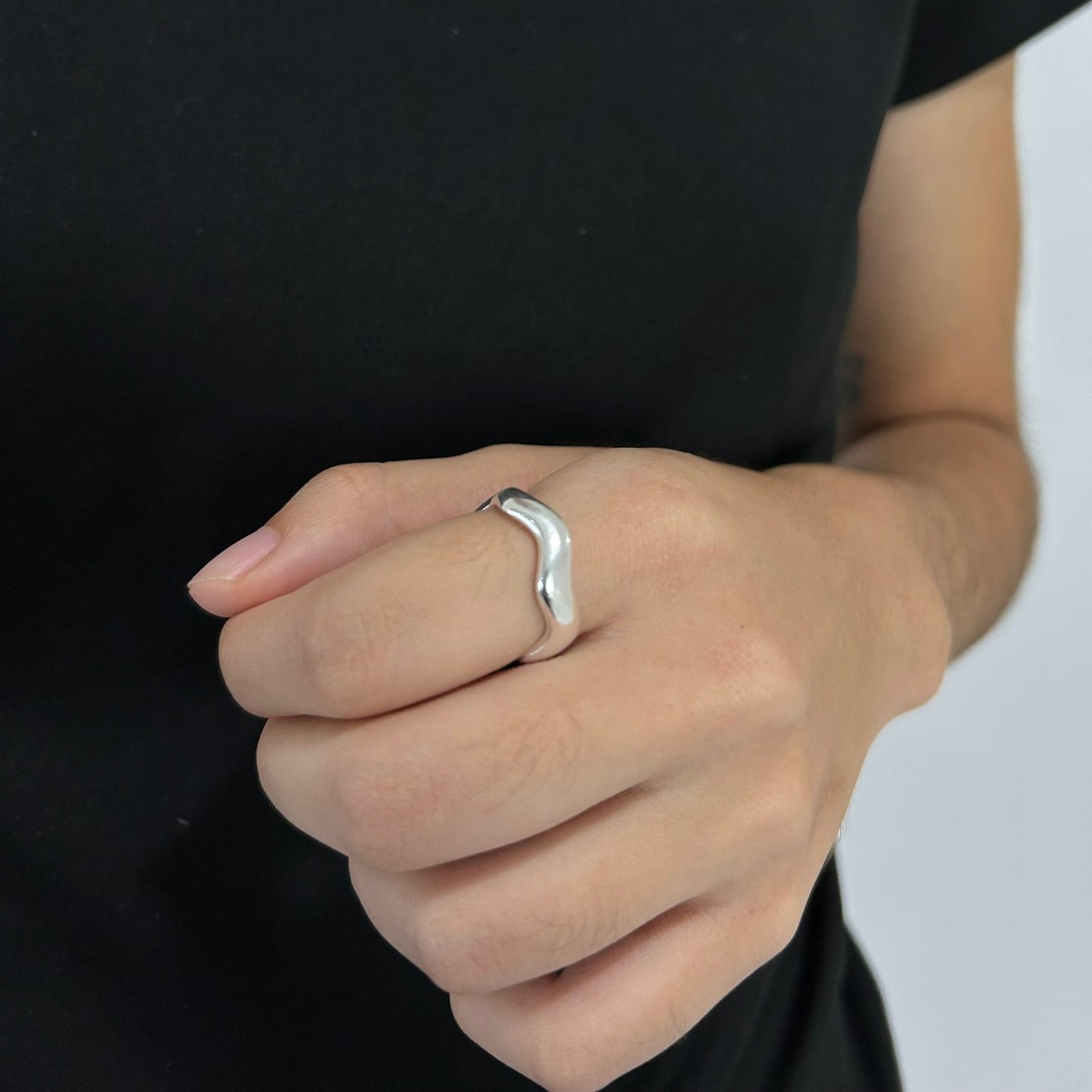 Anel Onda Ajustável - Banhado em prata 925