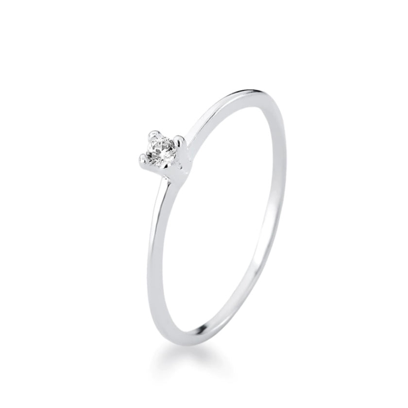 Anel Solitário Clássico com Zircônia - Prata 925