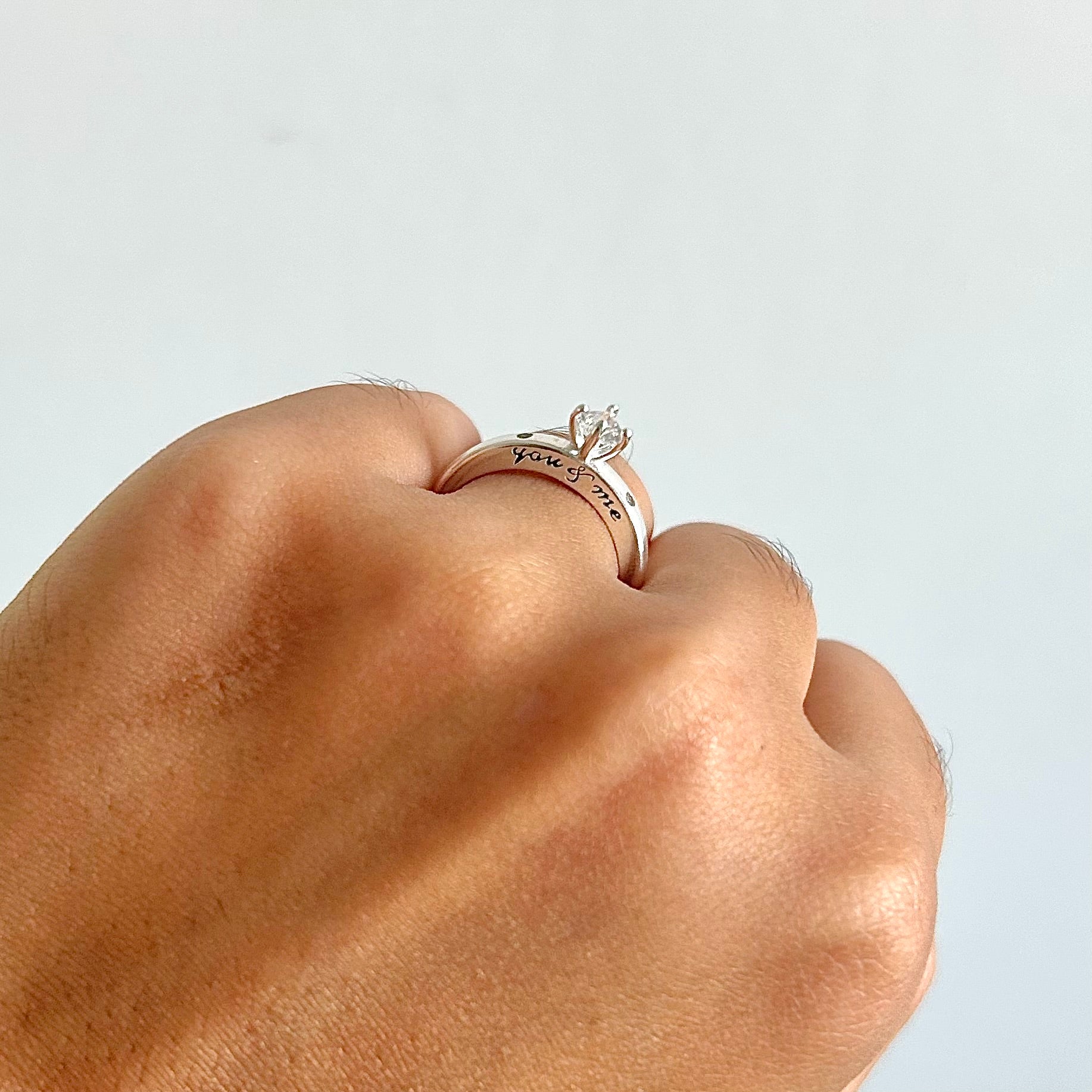 Anel com gravação "You and Me" com Zircônia - Prata 925