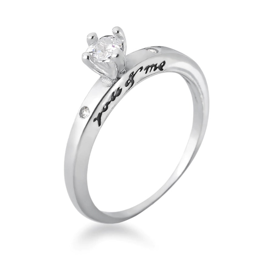 Anel com gravação "You and Me" com Zircônia - Prata 925