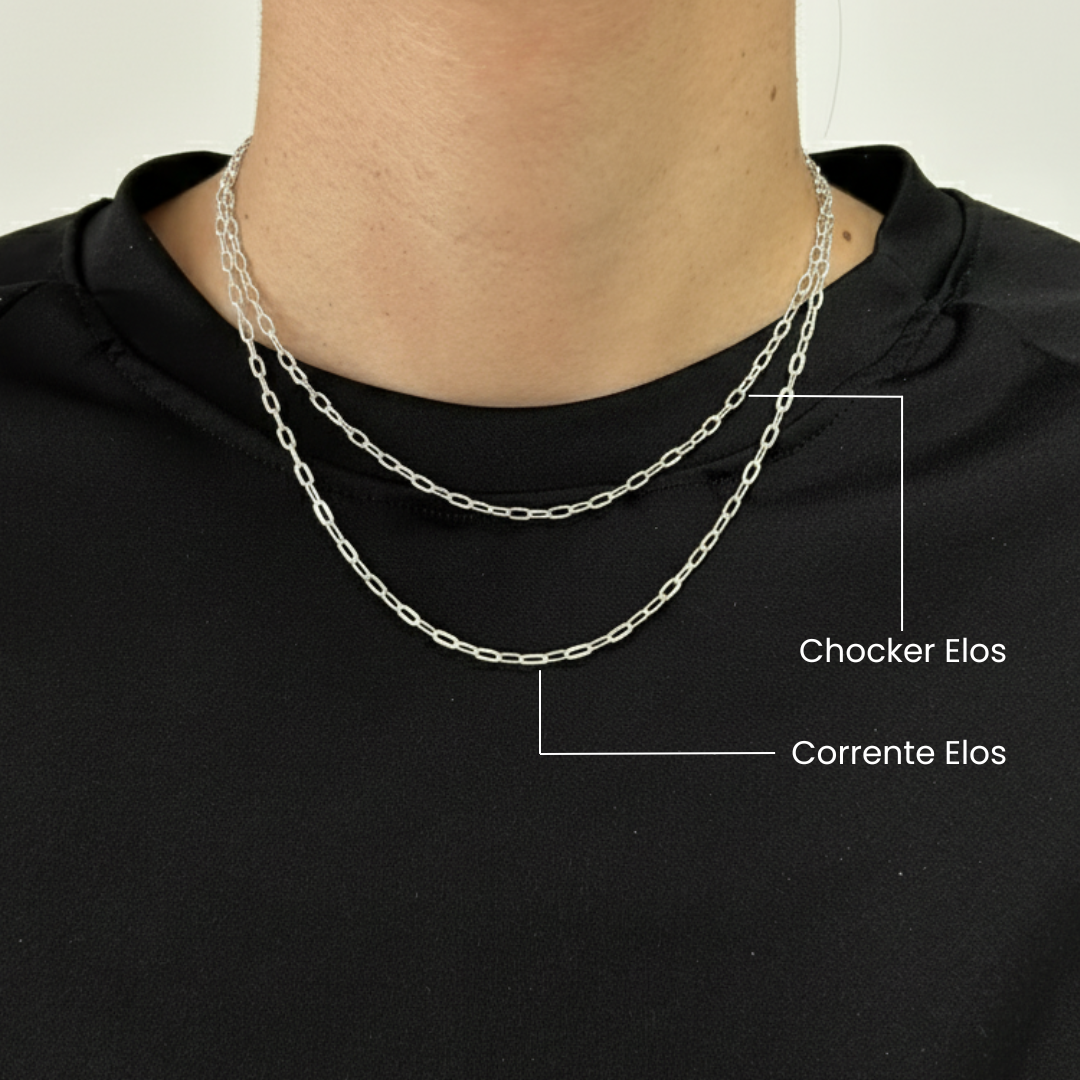 Chocker Elos 35cm+5cm extensor - banhado em prata 925