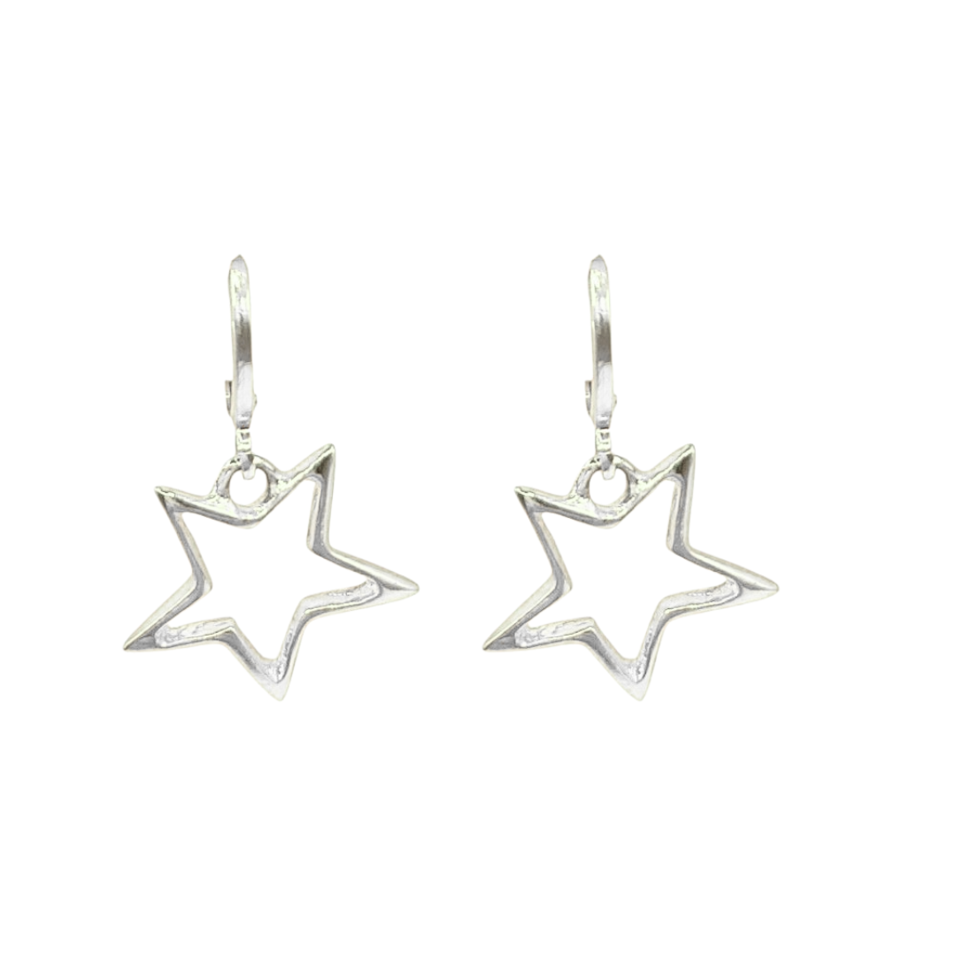 Brinco argola click estrela banhado em prata 925