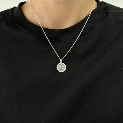 Colar Placa Onda Dupla Face 45 cm - Banhado em prata 925