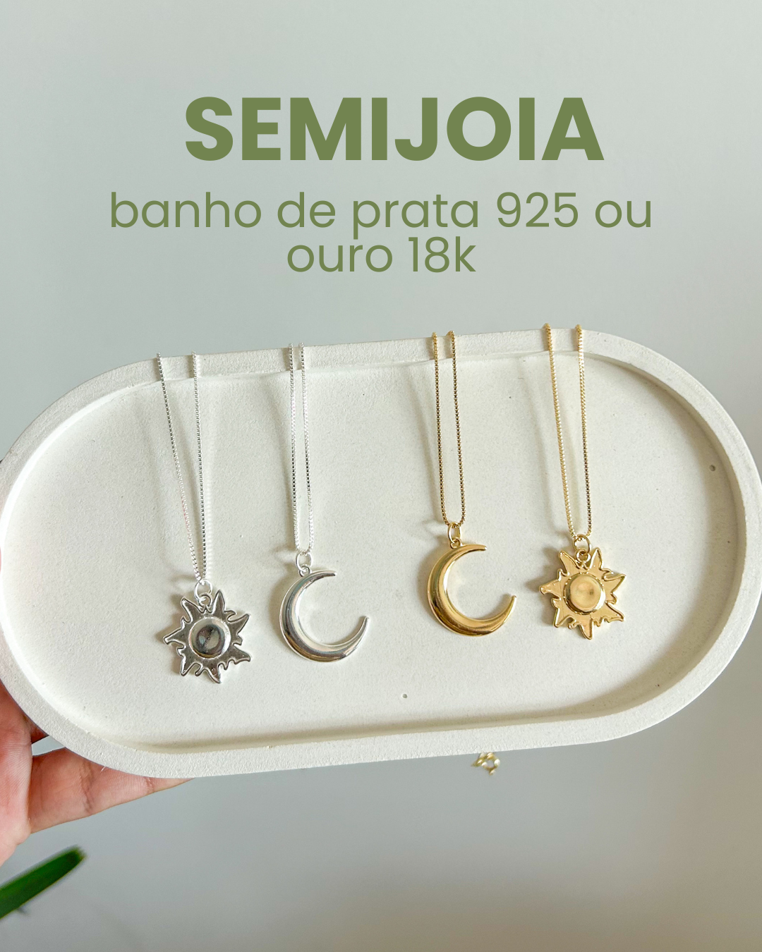Colar Luna com pingente lua - Banhado em prata 925 ou ouro 18k